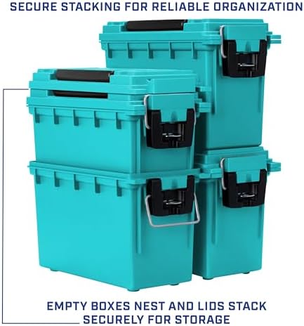 Sheffield 12633 Ammo Storage Box, Stackable .30 Cal Field Boxes, Water and Dust Resistant, Lockable Storage Box with Handle, Secures Hunting Gear, Supplies, and Bullets, Made in USA, Teal,(Pack of 6) - Image 6