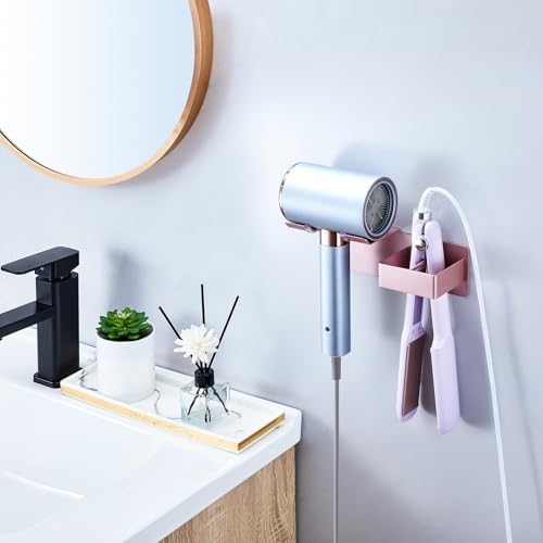 Hair Dryer and Straightener Holder Wall Mounted, Metal Adhesive Hair Tool Organizer for Blow Dryer, Curling Iron, Flat Iron, Bathroom Vanity Salon Barber Shops (Rose Gold) - Image 4