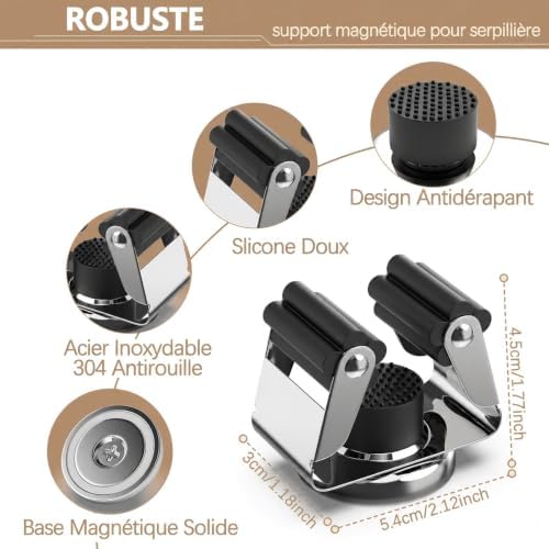 3-H 4 Pack Magnetic Broom Holder with 4 Pack Mini Magnetic Hooks,Silver - Image 2