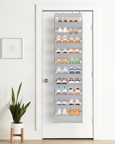 AOODA 10 Tier Clear Over the Door Shoe Organizer Storage, Deep Pockets Large Hanging Shoe Rack for Closet Door, Fit 20 Pairs Shoe Holder Hanger for Boots (Grey) - Image 5