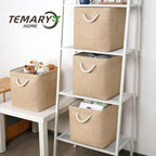Temary Storage Baskets for Shelves 13 Inch Baskets for Gifts Empty, 4 Pack Shelf Baskets Decorative Storage Baskets Cube Collapsible Storage Bins Cubes with Handles for Storage (Linen Yellow) - Image 5