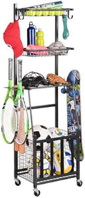 PLKOW Sports Equipment Storage for Garage, Indoor/Outdoor Sports Rack for Garage, Ball Storage Garage Organizer with Basket and Hooks,Toy/Sports Gear Storage by PLKOW