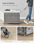 SONGMICS Rolling Laundry Hamper with Lid, 160 L 3-Section Synthetic Rattan - Image 4