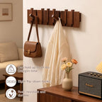 QUELLANCE Wood Coat Rack Wall Mount, Coat Hooks Hanger Wall Mounted, Heavy Duty Wall Coat Rack with 8 Hooks for Hanging Coats/Keys/Hats/Robe&Towels/Plants/Bags, Walnut - Image 3