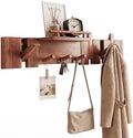 Mid Century Modern Wood Coat Rack Wall Mount with Shelf, 7 Hooks, Walnut by Unknown