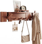 Mid Century Modern Wood Coat Rack Wall Mount with Shelf, 7 Hooks, Walnut by Unknown