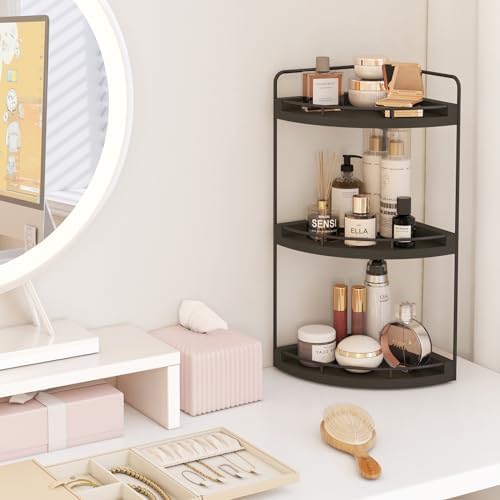 Fixwal 3 Tier Corner Bathroom Countertop Organizer Vanity Wood Shelf Black - Image 2