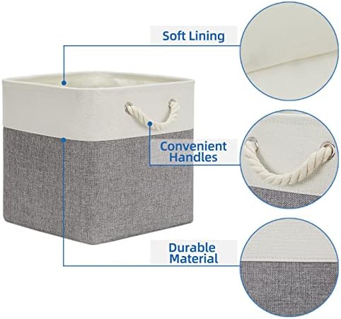 Temary Fabric Baskets 12 Inch Storage Cubes Basket with Handle, Clothes Baskets for Gift, Large Bins for Organizing Books, Blankets (White&Gray) - Image 3