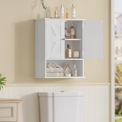 TEENFON Bathroom Wall Cabinet, Over The Toilet Space Saver Storage with Barn Doors & Adjustable Shelf, Hanging Medicine Cabinet, White 7.1" D x 15.4" W x 19.3" H - Image 4