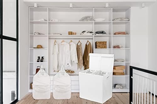 Simple Houseware Double Laundry Hamper with Lid & Removable Bags, White - Image 5