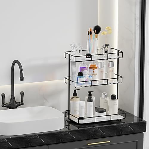 Bathroom Organizer Countertop Perfume Organizer Makeup Organizer Cosmetics Storage Display Rack Vanity Tray Dresser Stainless Steel Gold Shelf White Marble Ceramic Tray - Image 6