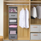 Large Hanging Sweater Organizer for Closet,Collapsible 6-Shelf Hanging Closet Shelves with Drawers, Washable (Grey-6 Shelf-2 d) - Image 3