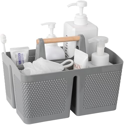 rejomiik Portable Shower Caddy Basket Plastic Cleaning Caddy Organizer Storage Tote with Handle for Bathroom, College, Dorm Room Essentials, Gray by rejomiik