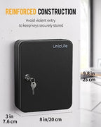 Uniclife Steel Key Cabinet Wall Mounted Organizer - 28 Keys, 2 Unlocking Keys - Black Frosted Security Box with Hooks and Color-Coded Labels - Image 2