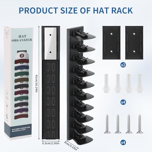 Enwokran Hat Organizer for Baseball Caps 2 Pack - Multilayer Hat Storage Rack with Strong Adhesive, 2 Mounting Options, Holds Up to 40 Hats, Wall/Door Mount for Bedroom Closet(Black) - Image 6