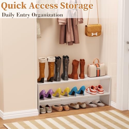 X-cosrack White Stackable Shoe Rack for Closet, Expandable 31.6-39.4 Inches 2-Tier Wooden & Metal Shoe Storage Shelf, Free Standing Shoe Rack for Entryway Bedroom Small Space - Image 5