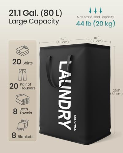 SONGMICS Laundry Hamper, 80 L Foldable Laundry Basket with Handle - Image 3