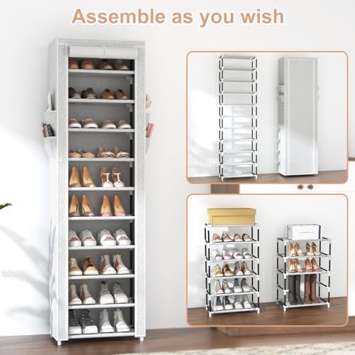 VTRIN Vertical Narrow Shoe Rack Organizer Tall Shoe Rack for Closet Entryway 10 Tier Non-Woven Cover Shoe Shelf Holds 20-22 Pairs Free Standing Shoe Storage Cabinet with Dustproof Cover, Multi Color - Image 5