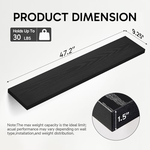 BAYKA Black Floating Shelves 47.2in, Set of 2, Wall Mounted for Wall Decor - Image 3