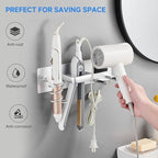 Hair Dryer Holder Wall Mounted,Blow Dryer, Curling Iron, Straightener Holder 3 in 1 Bathroom Metal Hair Tool Organizer Rack-Silver-2 - Image 6