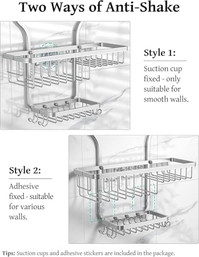 YASONIC Never Rust Shower Caddy Hanging, Aluminum Shower Racks for Inside Shower, 3-Tier Shower Organizer Hanging Over Shower Head with Hooks and Soap Holder, Silver - Image 5