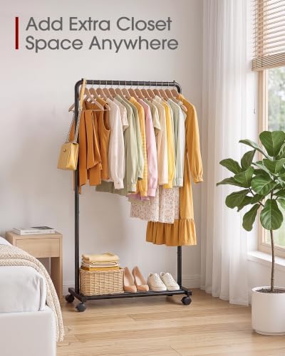 Sakugi Clothes Rack - Clothing Rack with Storage Mesh Shelf & Casters, Heavy-Duty Metal Clothing Rack for Hanging Clothes, Dresses, Coats, Large Load Capacity, Easy Assembly, Black, 28.0"x16.9"x59.0" - Image 2