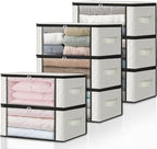 HomeHacks 8-Pack Clothes Organizer Storage Bags, 35L Storage Bins, White | Foldable Storage Box Container with Zippers, Clear Window, Reinforced Handles for Closet, Dorm, Pillows, Bedding, Sweater by HomeHacks