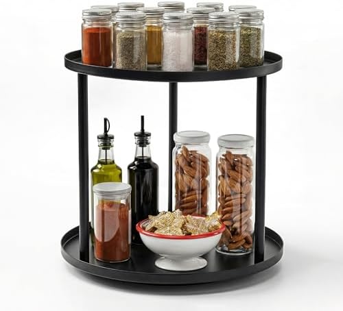 MUNEK 9" Lazy Susan Organizer,2 Tier Rotating Spice Rack Organization,Metal Lazy Susan for Table Top,Pantry, Bathroom, Vanity, Black by Unknown
