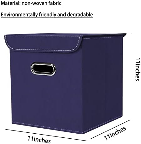 Closet Organizers Fabric Storage Bins With Lids Collapsible Cube Storages Organizer Basket With Handles,Storage Boxes for Clothes Storage,Office,Toys,3 Pack,（Navy Blue - Image 2
