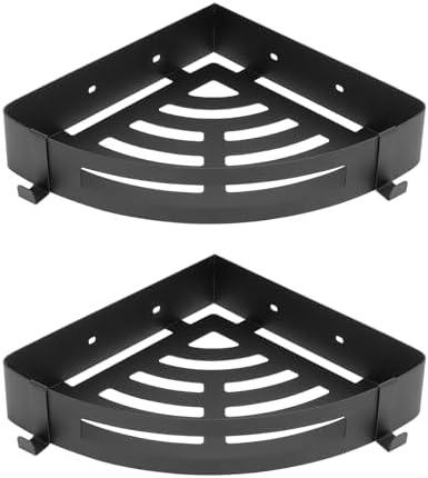 NearMoon Bathroom Shower Caddy 2 Pack, 304 Stainless Steel Shower Organizer with 2 Hooks, No Drill (Corner Shelf, Matte Black) by NearMoon