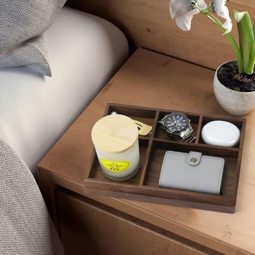 MultiBey 5-Slot Walnut Valet Tray, Wooden Nightstand & Desk Organizer - Image 5