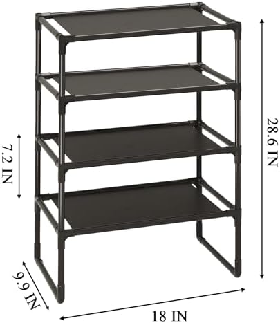 5-Tier Small Shoe Rack for Closet and Entryway, Narrow Shoe Shelf Organizer,Stackble Shoe Stand,Non-Woven Fabric Metal Free Standing Shoe Racks (Black, 18" W x 9.9" D x 28.6" H) - Image 3