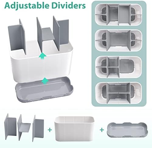 Boperzi Toothbrush and Toothpaste Holder Drainage for Bathroom Countertop with Adjustable Dividers, Large Toothpaste Caddy Organizer Storage Rustic Decor Set Anti-Slip for Shower,Family,Kids Gray - Image 4