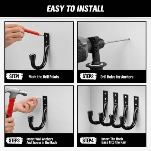 24-piece Heavy Duty Garage Storage Hooks, Bike Hooks for Garage Wall, Utility Garage Hooks, Wall Mount J Hook for Hanging, Large Metal Storage Organizer Tool, Extension Cord Hanger - Image 5