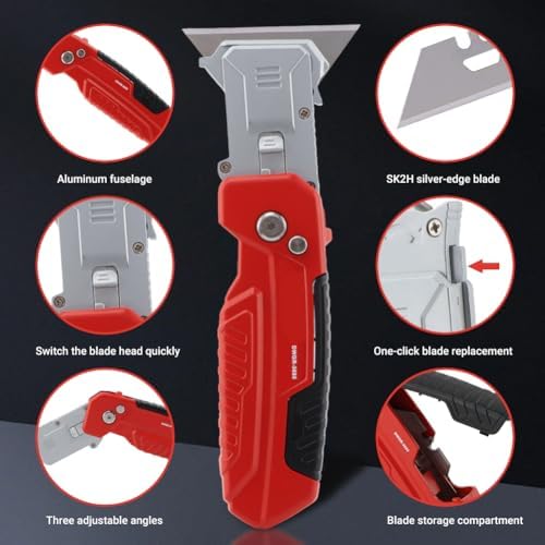2 In 1 Folding Scraper Utility Knife, 3 Blades, Quick-Change - Image 6