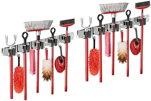 2 Packs 5 Racks and 4 Hooks Mop and Broom Holder Wall Mount by Zenitize