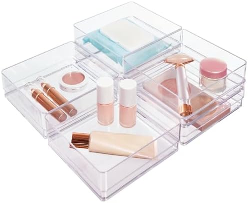 STORi SimpleSort 6-Piece Stackable Clear Drawer Organizer Set | 6" x 6" x 2" Square Trays | Small Makeup Vanity Storage Bins and Office Desk Drawer Dividers | Made in USA by STORi