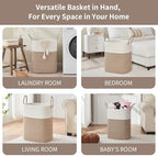 AINUOQI Laundry Basket with Handles - Blanket Basket & Hampers for Bedroom Aesthetic, Laundry Hamper & Blanket Storage for Living Room, Clothes Hamper, Tall, Large 17" x 14" x 26”, White & Rice Brown - Image 4