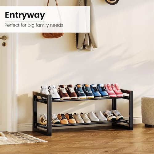 Homeiju Expandable Shoe Rack, 2 Tier Metal Shoe Shelf, Adjustable Shoe Stand for Sneakers, Boots, Heels, Heavy-Duty Steel Standing Shoe Organizer for Entryway, Closet, Bedroom, Black - Image 7