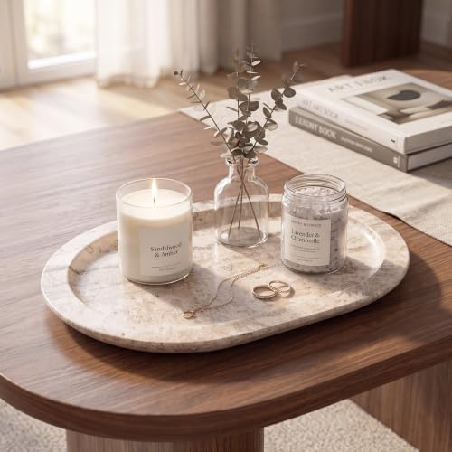 Oval Travertine Tray, 11"x7.9" Bathroom Marble Tray for Perfume Jewelry - Image 2