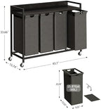 Herture Laundry Hamper with Shelf, Laundry Basket 4 Section, Laundry Sorter with Pull-Out Removable Large Bags and Movable Wheels, Metal Frame, 4 x 15.87 Gallons (60L), Black and Gray PF07XLB - Image 4