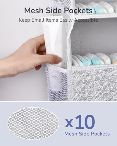 ULG 1 Pack Over Door Organizer with 5 Large Pockets 10 Mesh Side Pockets, Upgraded Linen Texture Over The Door Storage, 44 lbs Weight Capacity Hanging Storage Organizer, Light Gray - Image 6