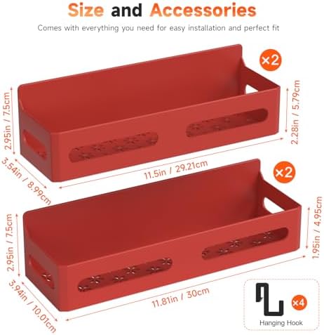 Sevenblue 4-Pack Magnetic Spice Rack for Refrigerator with Hooks, Red - Image 7