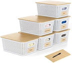 6 Pack Plastic Storage Baskets,White bamboo lid storage Box by WRRLORS