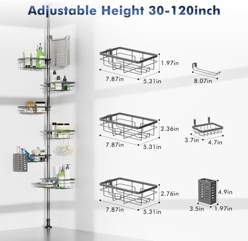 Corner Shower Caddy Tension Pole,Bathroom Shelf for Inside Shower Organizer - Image 5