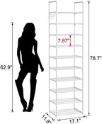 Metal Shoe Rack Organizer 10 Tiers, 20-24 Pairs Narrow Tall Shoe Racks for Closets Entryway - Vertical Boots Organizer Storage - Sturdy Shoe Shelf Cabinet White - Image 3