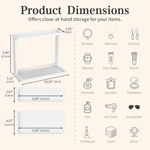 PEKER Bamboo Bathroom Organizer Countertop – Small Vanity Storage Shelf for Makeup, Perfume, Skincare – Natural Cosmetics Display Rack for Dresser, Sink, Kitchen –White - Image 3