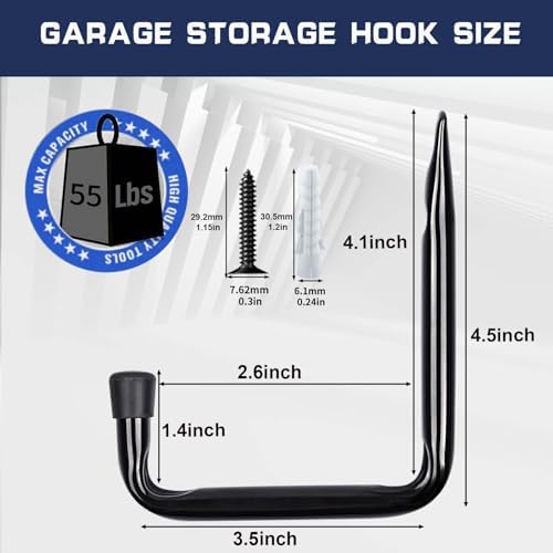Dreecy J Utility Hooks for Hanging Heavy Duty Garage Storage Utility Hooks for Garage Wall, Color Black, 6 Pack - Image 2