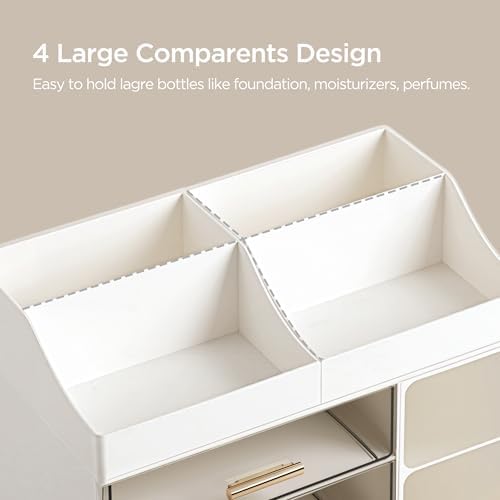 HBlife Makeup Organizer Countertop with Brush Holder, Large Bathroom Counter Organizer with Drawers, Skincare Organizers for Vanity, Plastic Dresser Organizer Storage Gift for Women Girl Mom, White - Image 4