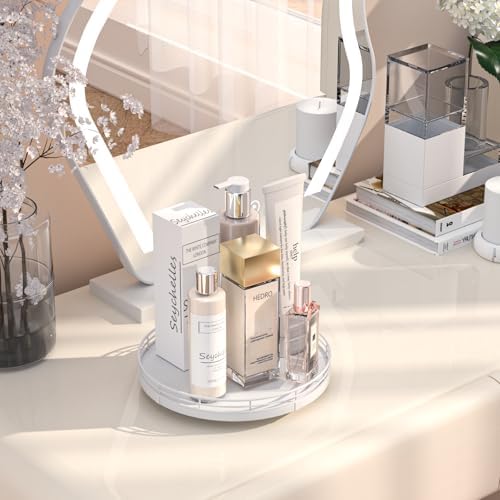 Oroyutor 9-Inch Oak Lazy Susan Vanity Tray, White Finish - Image 3